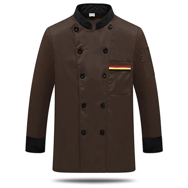 Brown long sleeve Униформа шеф-повара костюм дышащая еда обслуживание Топ Пользовательский логотип печать короткий полный рукав Ресторан Кухня человек рубашка одежда - Цвет: Brown long sleeve