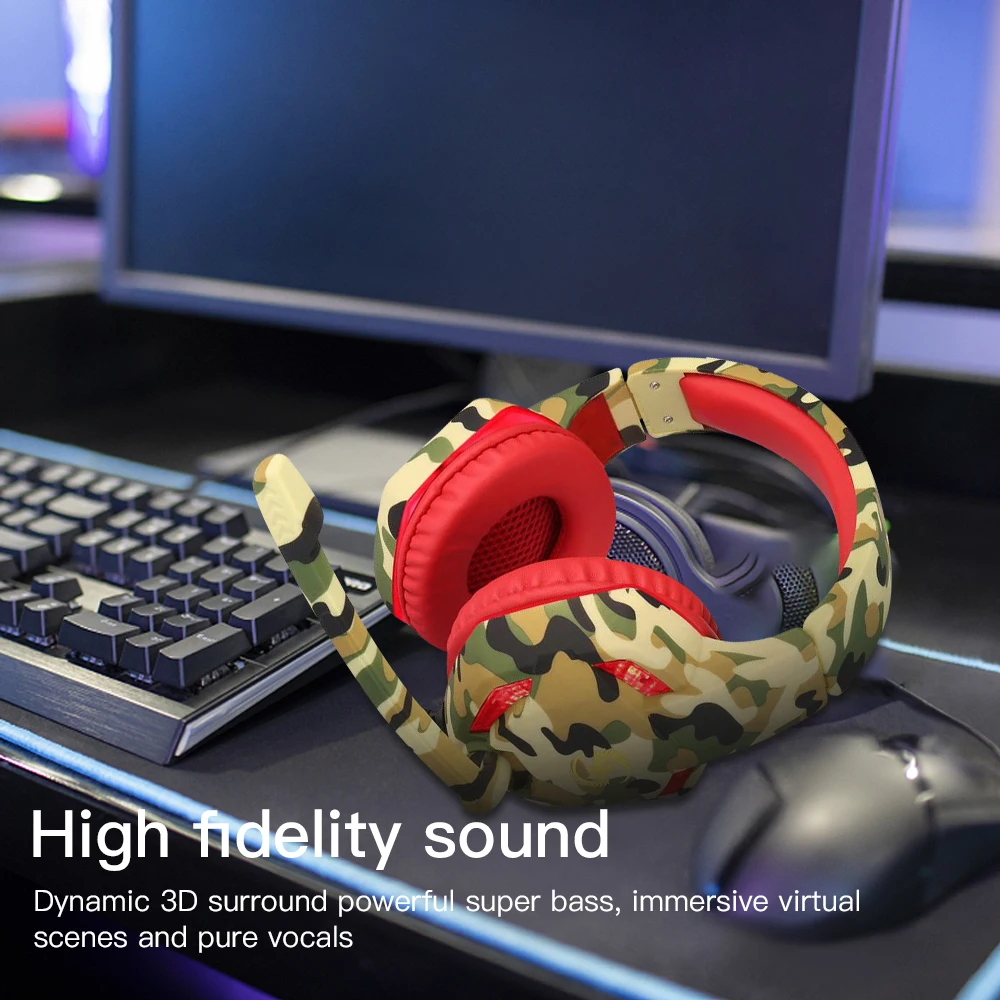 NEW Camouflage wired Gaming headphones for computer with microphone Eat chick headset bass 9D stereo