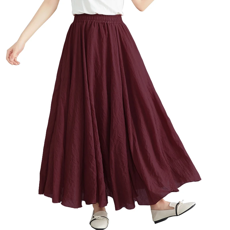 ZANZEA Женская юбка Осенняя женская элегантная эластичная юбка с высокой талией Модные женские повседневные свободные однотонные длинные юбки размера плюс - Цвет: Wine Red