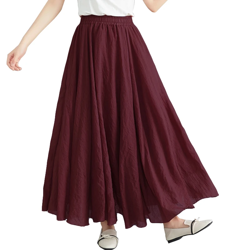 Wine Red ZANZEA Женская юбка Осенняя женская элегантная эластичная юбка с высокой талией Модные женские повседневные свободные однотонные длинные юбки размера плюс - Цвет: Wine Red
