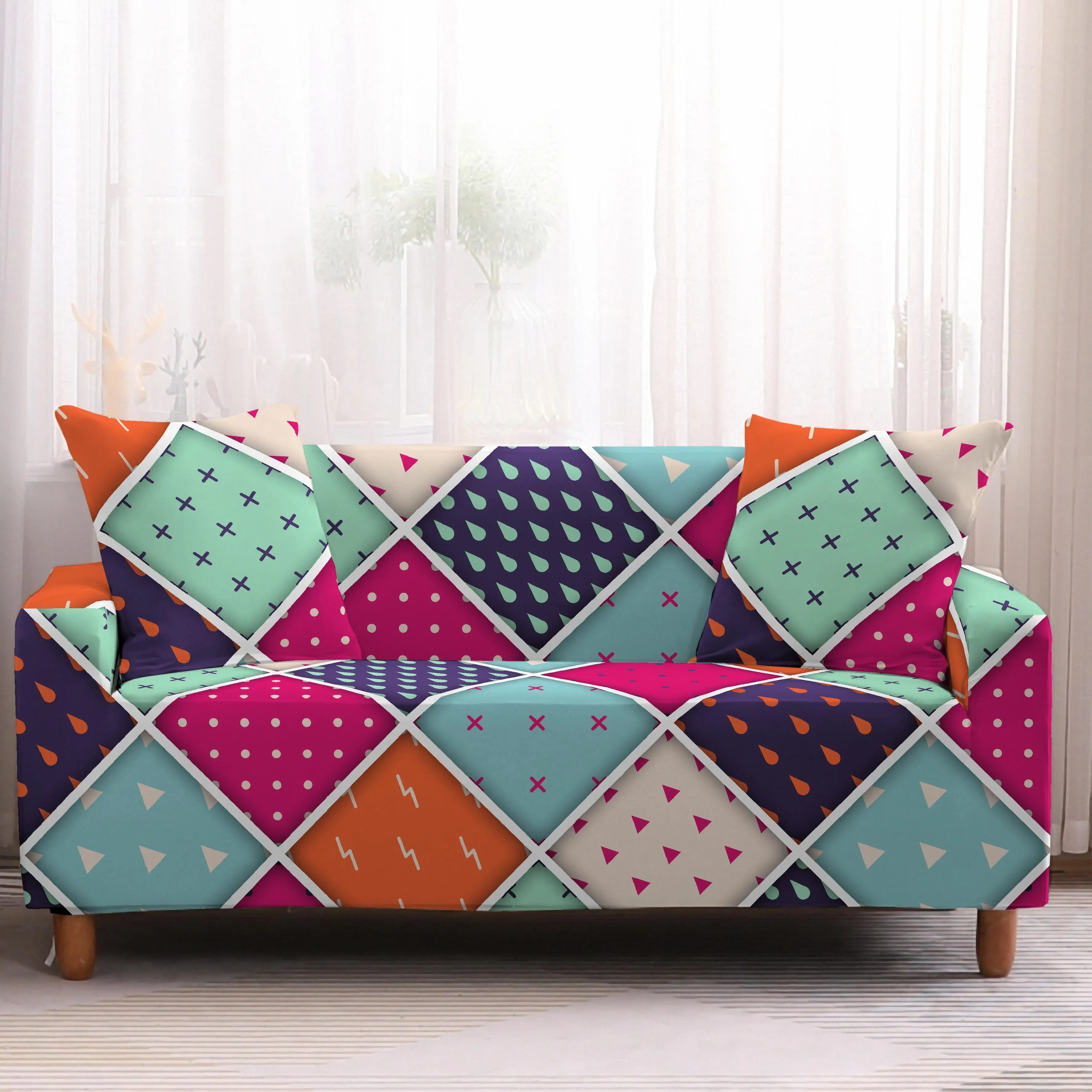 Geometry Elastic Spandex Sofa Cover Tight Wrap All-inclusive Couch Covers for Living Room Sectional Sofa Cover Love Seat