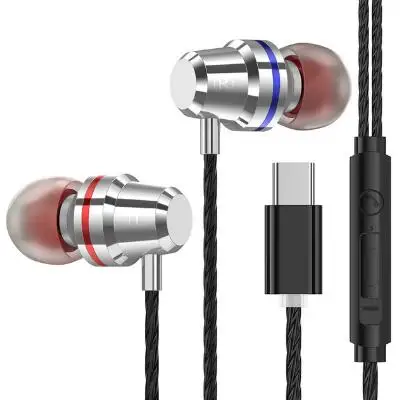 100 шт./лот BRSUANG type-C наушники стерео бас с микрофоном гарнитура вакуумные наушники спортивные наушники для samsung huawei Xiaomi sony и т. Д - Цвет: Серебристый