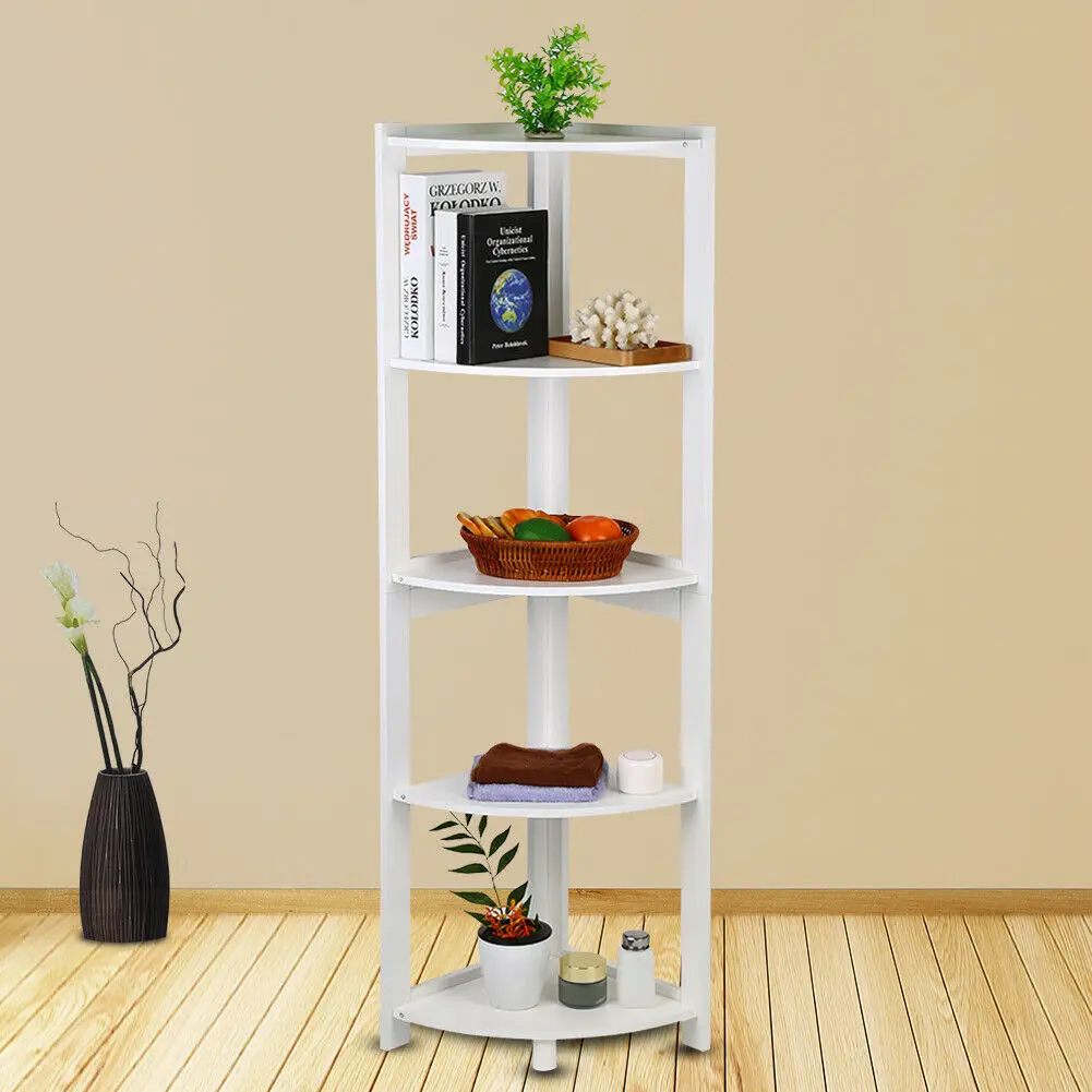 

5 Tier Corner Bookcase Bookshelf CD Storage Wall Rack Display Shelves Organizer