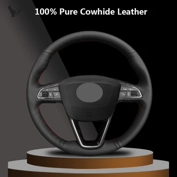 

Black Genuine leather steering wheel cover for seat Leon Cupra R 2013-2019 Leon ST Cupra Ateca Cupra 2014 2015 2016 2017 2018