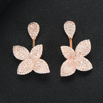 

LARRAURI Trendy Wedding Engagement Drop Dangle Earrings Deluxe Flower Leaf Geometric Cubic Zirconia Earrings For Women Girls