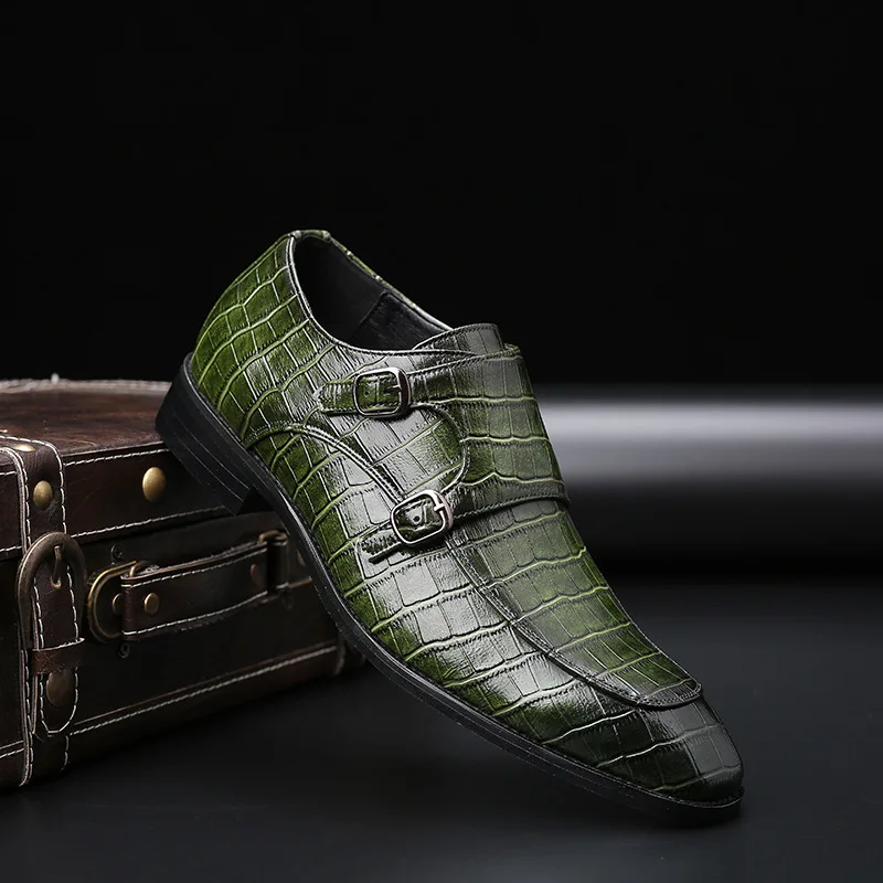 Merkmak/мужские туфли с острым носком классические строгие кожаные туфли в деловом стиле с узором «крокодиловая кожа» Большие размеры 37-48; офисная обувь; Прямая поставка - Цвет: Зеленый