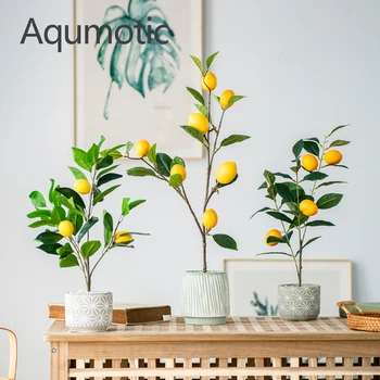 

Aqumotic High Tree Simulation Green Plants Potted Indoor Large Lemon Eucalyptus 50/60cm Living Room Floor Decoration Flower