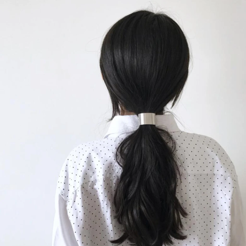 2pcs Chic Metal Cuff Stretchy Hair Rope Hairband Womens Hair Tie Ponytail Holder