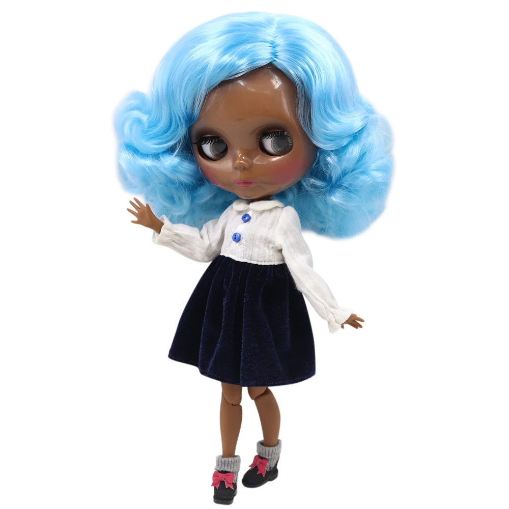 

ICY Nude Blyth doll No.BL6203 Sky Blue hair JOINT body Super Black skin BJD Neo 30cm