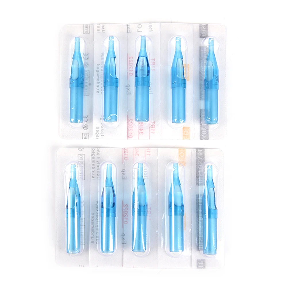 Набор голубых смешанных стерильных одноразовых насадок для тату машинки 10
