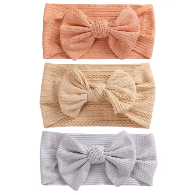 3Pcs/Lot Baby Headband Sets Bow Baby Girl Nylon Headbands Twist Cable Soft Knot Turban Kids Headwear Baby Accessories Haarband 25