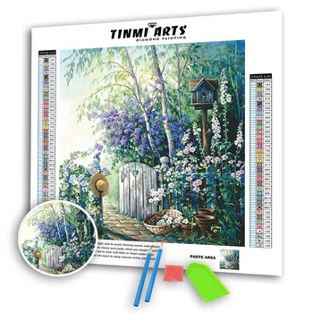 

5D Diamond Painting Canvas Full Round Drill DIY Landscape Mosaic Cross Stitch Crystal Embroidery Kits Wall Art Flower Fence