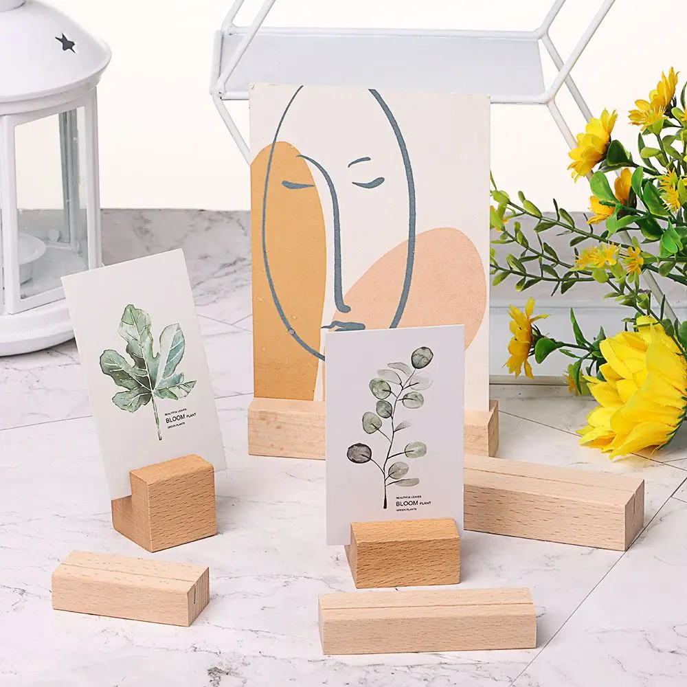 1Pcs Wooden Photo Stand Picture Cards Display Stand Business Card Holder Rectangle Card Clip Memo Holder Home Office Photo Holder Stand