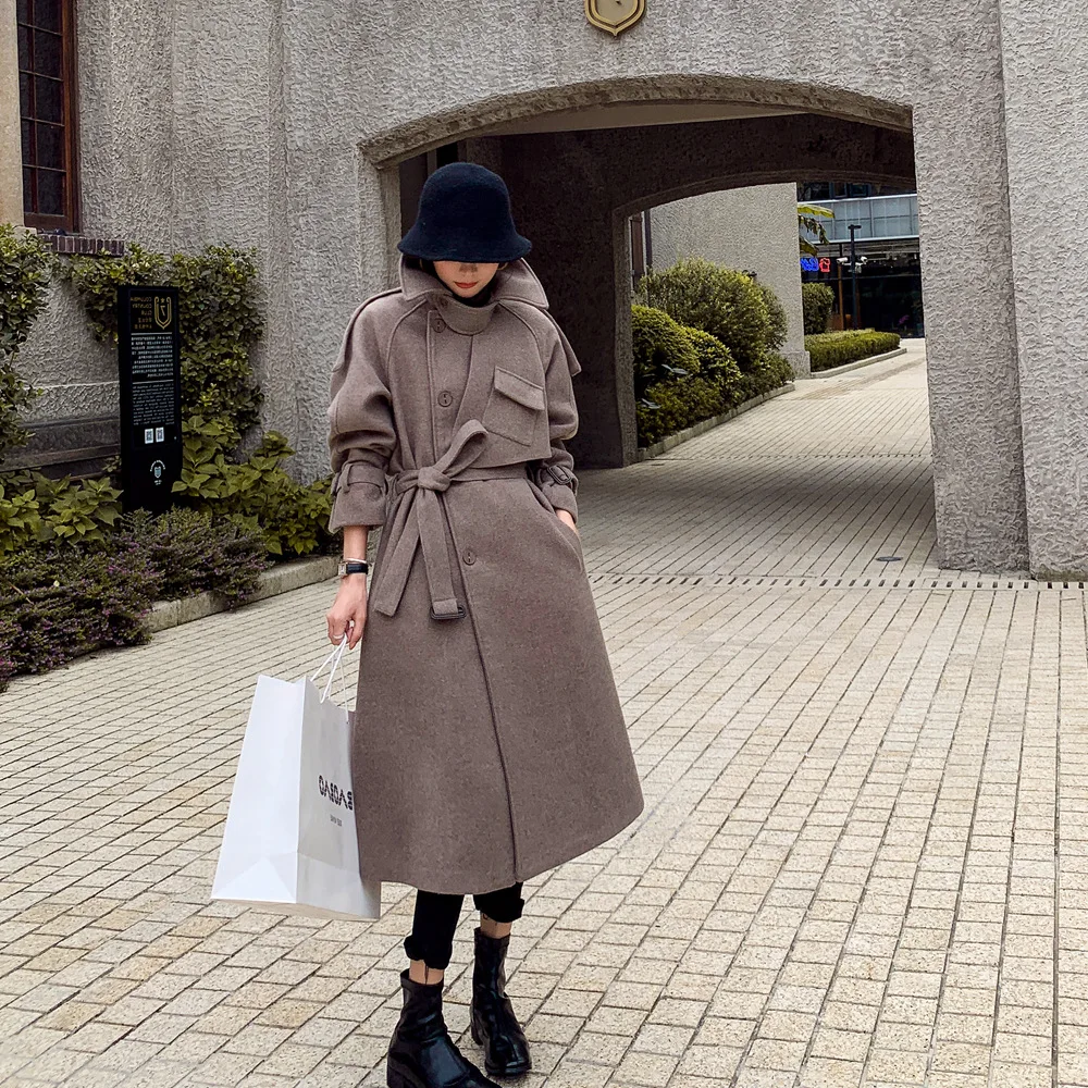 

Photo Shoot French Hepburn Wind Woolen Jacket 2019 Winter New Style WOMEN'S Dress Retro British Style Elegant Woolen Overcoat