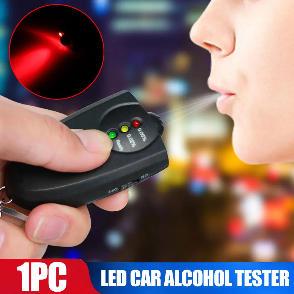 Portable Breath Alcohol Tester Highly Sensitive Breathalyser Analyzer Key Ring Black Indicator Light Roadway Safety Car Parking |