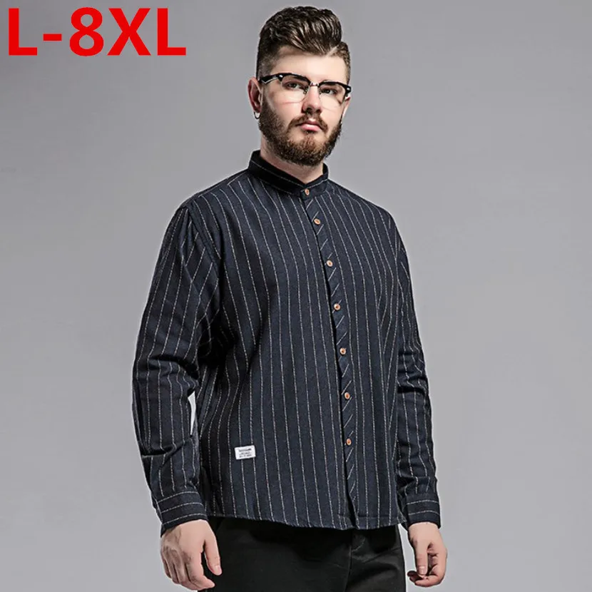 Размера плюс 8XL 7XL 6XL весенние мужские повседневные рубашки из хлопка и льна серый