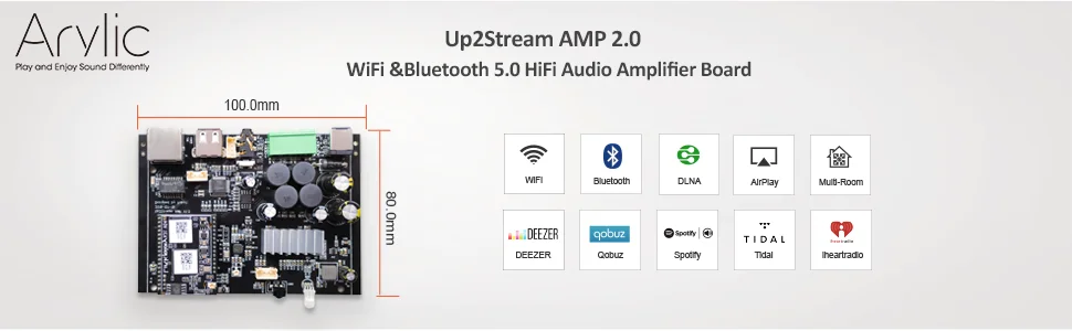 Up2stream WiFi и Bluetooth 5,0 Hi-Fi стерео класса D Цифровой мультирум аудио усилитель плата 2,0 с Spotify Airplay эквалайзер