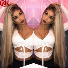 QueenKing волосы передний парик шнурка 180% Плотность Lemi Цвет Реми волос наращивание волос Реми эффектом деграде(переход от темного к парики T4/27/613 бразильских неповреждённых волос с бесплатной доставкой в одночасье