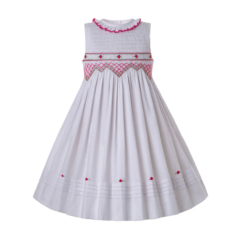 Pettigirl Summer Children Girls Handmade Smocked Christmas Birthday White Dresses for Kids Outfit Size 2 3 4 5 6 8 10 Years Old | Детская