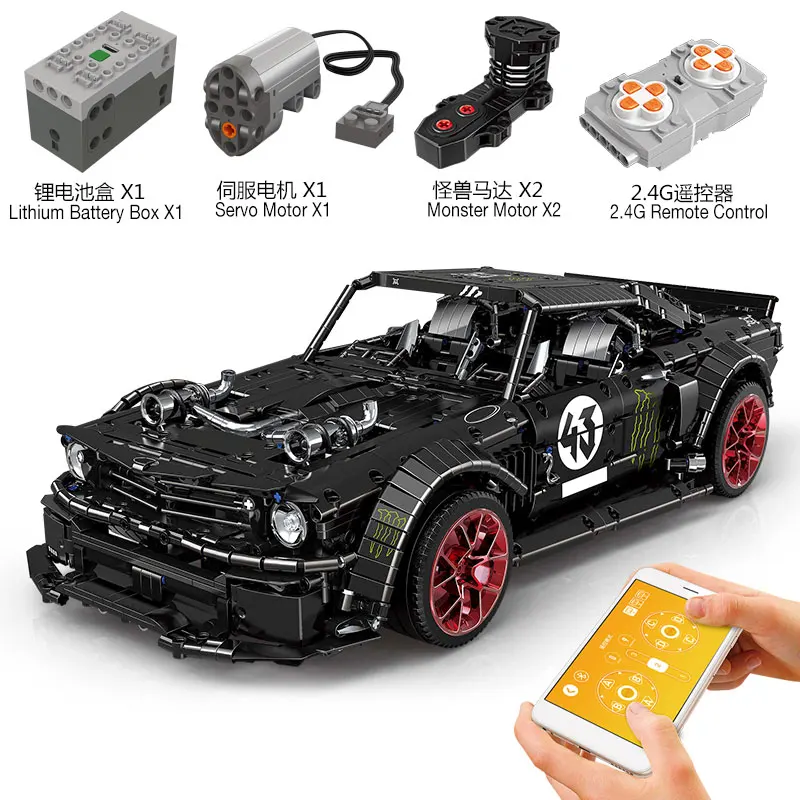 Новое приложение RC Technic автомобиль Ford Mustang Hoonicorn с 5292 мотором совместимый MOC 22970 строительный блок кирпичи развивающие игрушки подарки - Цвет: with APP RC