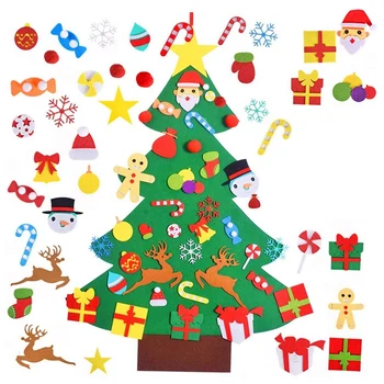 

Children's Felt Christmas Tree Set with 36PCS Ornaments DIY Home Wall Hanging Children's Felt Craft Kits for Christmas