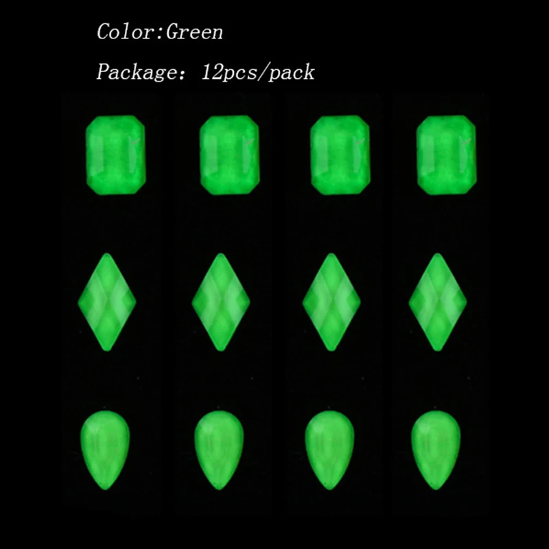 12 шт. флуоресцентные стразы камни для ногтей Светящиеся неоновые цвета мульти размер Плоское дно 3D украшения для ногтей своими руками советы - Цвет: Green