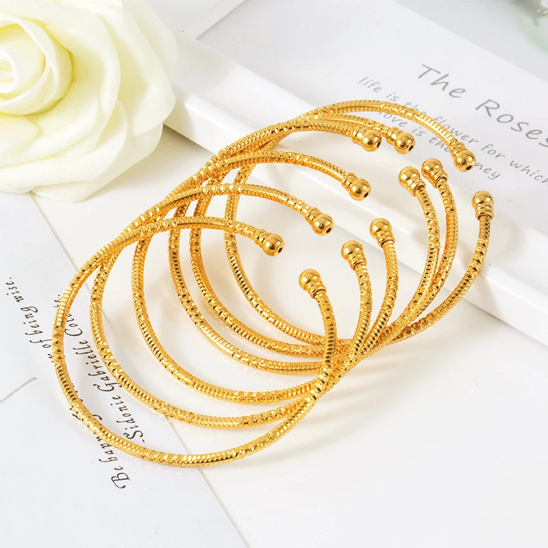 3 мм/6 шт браслеты "Дубай" для женщин индийский браслет Африканский шар ювелирные изделия золотой цвет браслет и браслет эфиопские Свадебные украшения для невесты