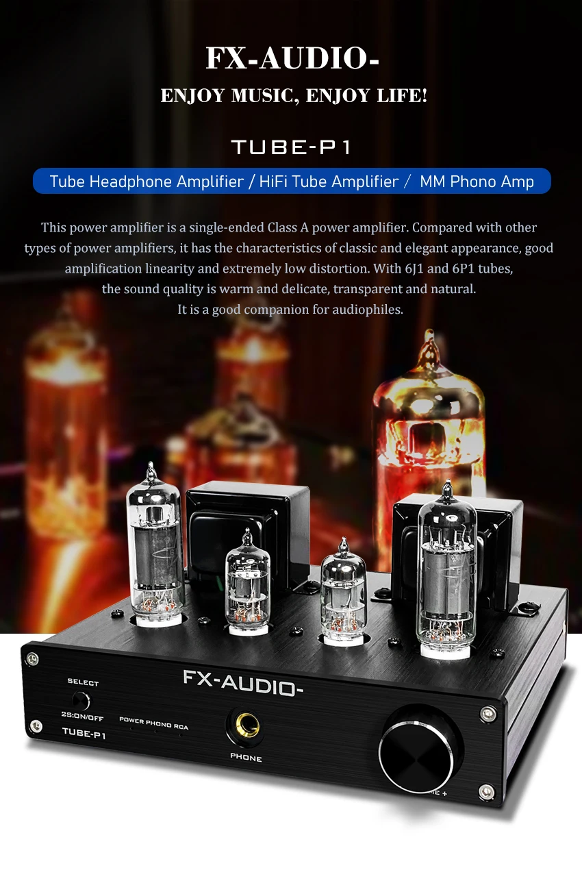 Fxaudio Tubep1 Mm Phono Amplifier For Turntable Tube 6j1+6p1 Single
