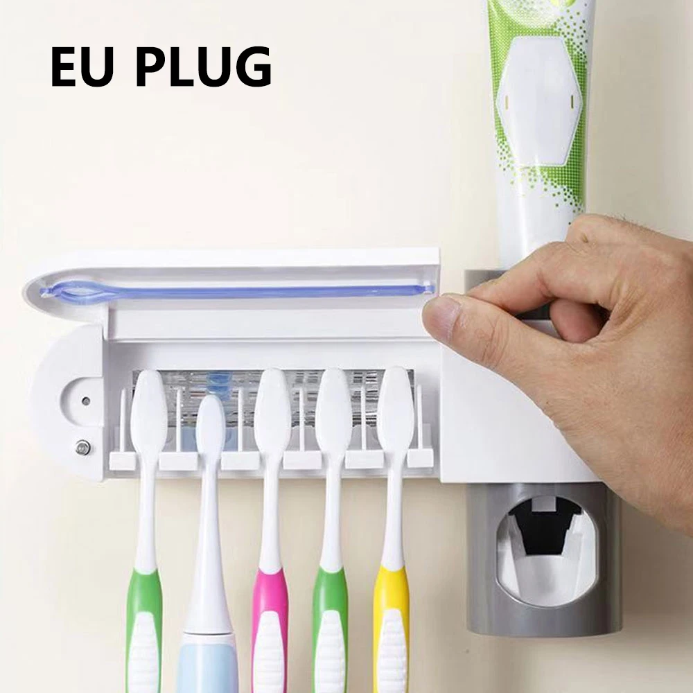 EU Plug 3 в 1 многофункциональная ультрафиолетовая Зубная щетка дезинфекция стерилизатор зубная щетка полка аппарат для УФ-дезинфекции зубная паста соковыжималки - Цвет: EU Plug