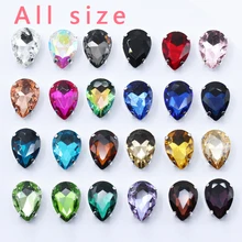 4x6 6x 8 10 x14 13x18 18*25 20x30x30x40 мм 24 цвета каплевидные стеклянные камень шить на Кристальный, серебряный, со стразами основание кнопки для одежды