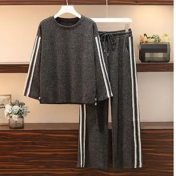 

Plus Size Xl-5Xl Wide Leg Pant Tracksuit Sweatshirt Two Piece Set Sweatshirt And Pant Women's Suit