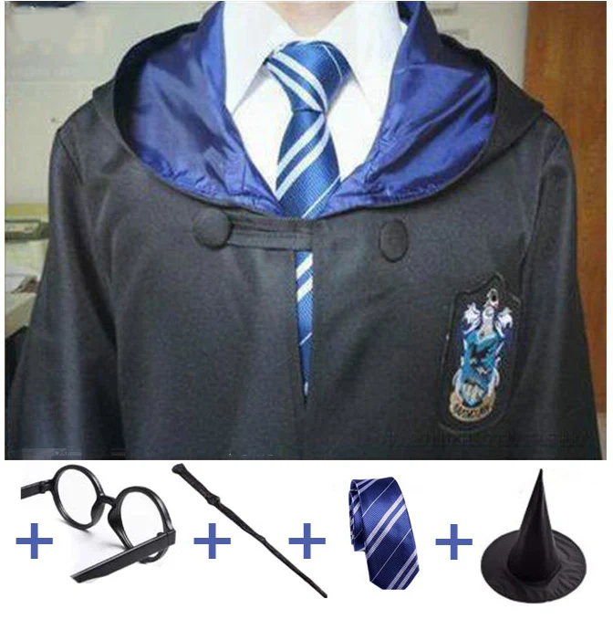 Костюм для косплея; халат; плащ с галстуком-шарфом; Ravenclaw Gryffindor Hufflepuff Slytherin для взрослых и детей; костюм Харриса - Цвет: Ravenclaw full set