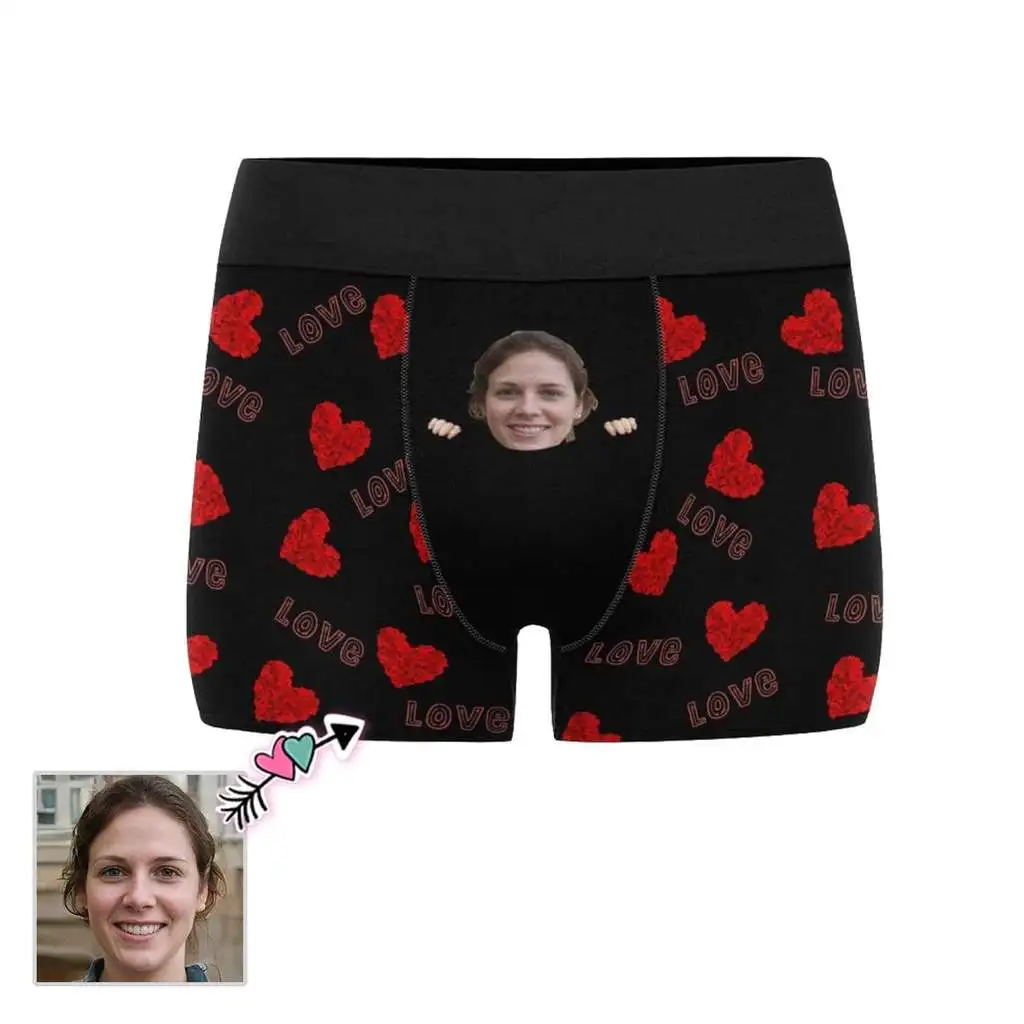 Мужские Черные Боксеры с принтом M Yescustom Face Love Heart Pocket брифы подарок на день
