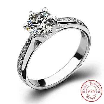 

Rulalei Top Quality Luxury Jewelry Real 925 Sterling Silver Round Cut White 5A Zirconia Popular Women Wedding Bridal Ring Gift