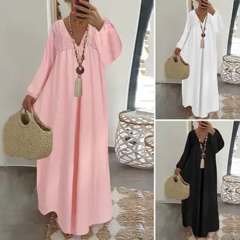 

Celmia Fashion Women Lace Patchwork Maxi Long Dress 2020 Autumn Lantern Sleeve Casual Loose Pleated V Neck Party Vestidos S-5XL