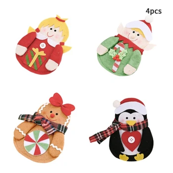 

Christmas Tableware Decoration Knife And Fork Bag Christmas Elf Penguin Girl Gingerbread Man Silver Bag 4PCS/SET