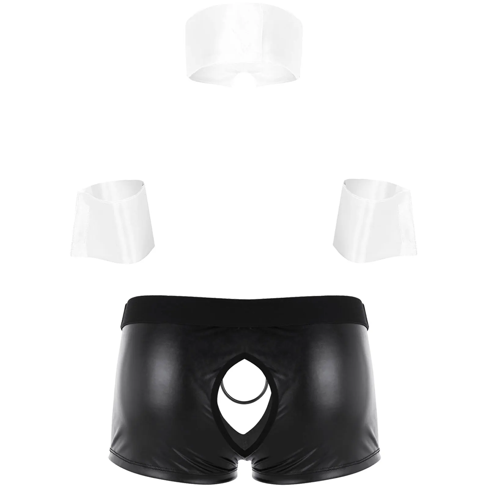 Men Costume Accessories Men Lingerie Set Cosplay Men Sexy Lingerie Set Waiter Stage Dancer Costumes Sexy Leather Crotchless Underwear Role Play Uniforms Nightclub Outfit