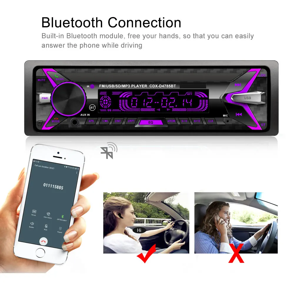 Авто стерео 1 Din автомобильное радио 12 В Bluetooth FM aux-приемник вход для автомобильного аудиоадаптера MP3 проигрыватель с функцией записи Hands-free дистанционное управление
