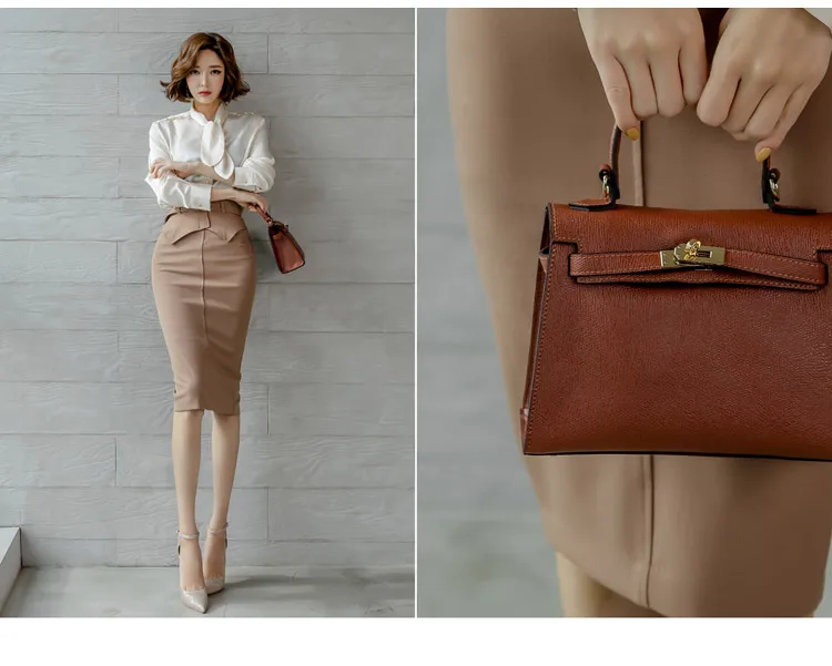 Женские комплекты из двух предметов для офисных леди, весенне-осенний Топ, рубашка, облегающая юбка-карандаш, элегантные облегающие комплекты до колен