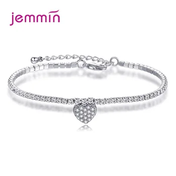 

Originally 925 Sterling Silver Charm Bracelet Heart Shape Pendant Paved With Small Sparkling Crystal Gorgeous Fashion Jewelry