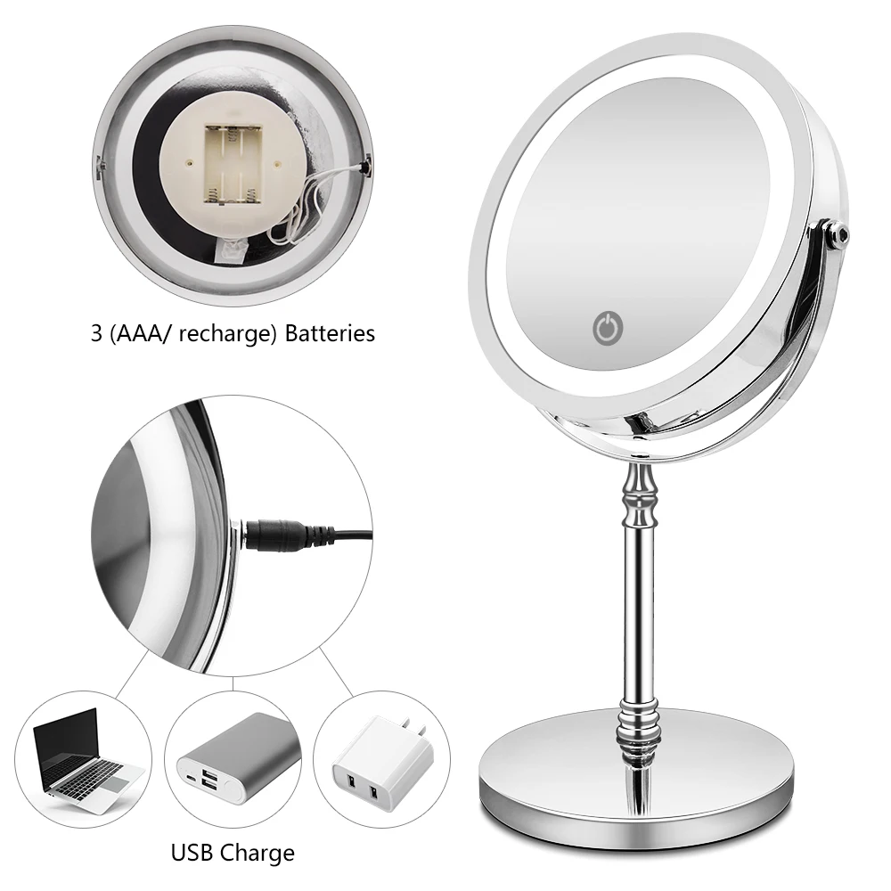 Double Sided Makeup Mirror com Luzes, Vanity