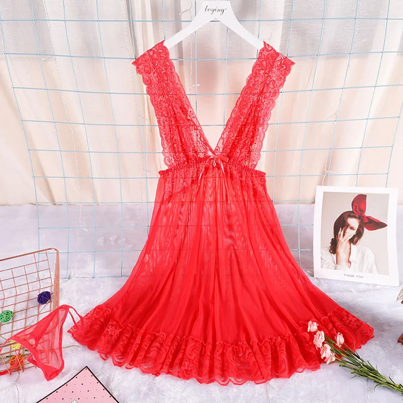 Watermelon red Новинка, женские пижамы, пижама женская, ночнушка ночная сорочка, сексуальное кружевное Ночное платье с v-образным вырезом, женское нижнее белье, ночная рубашка с вышивкой, домашняя одежда пижамы женские - Цвет: Watermelon red