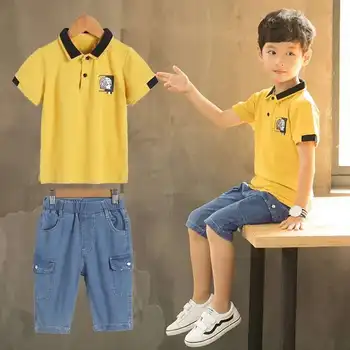 

Kids Boys Clothes Boy Summer Clothing Sets Short Sleeves Print Tops Shirt+ pant Suits Children Clothing 8 10 12 14 years