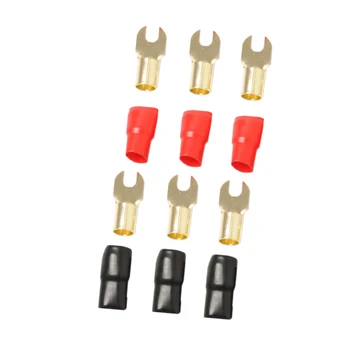

3 Pairs 1/0 AWG Car Audio Power Ground Wire Fork Terminal Connector Brass