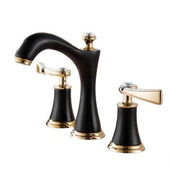 

European style black copper 3 holes bathroom basin faucet widespread deck mounted cold hot mix water tap