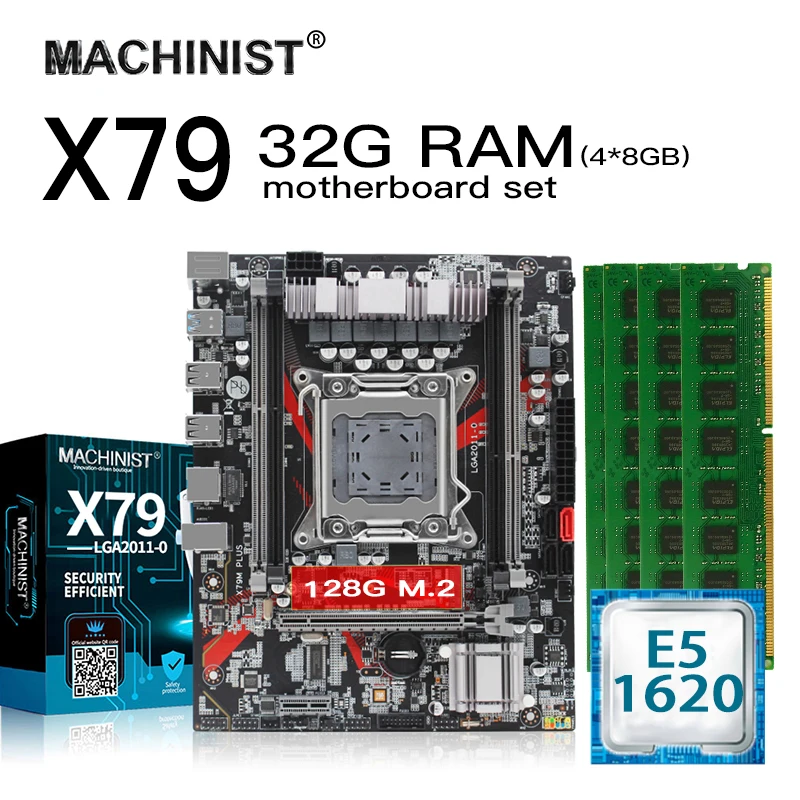 X79 настольная материнская плата LGA 2011 набор с процессором Xeon E5 1620 32G(4*8G) ECC DDR3 RAM M-ATX