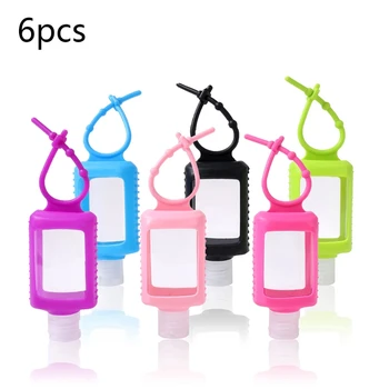 

6 Pack Travel Clear Plastic 60ml Empty Bottle with Silicone Sleeve Keychain Holder Refillable Flip Cap Squeeze Container