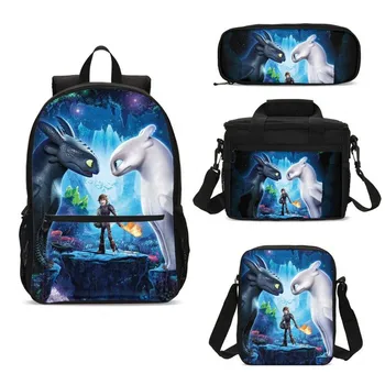 

4Pcs/Set Portfolio School Bags For Boys Girls Fashion Cool Cartoon How To Train Your Dragon 3D Printing Bookbag Mochila Escolar