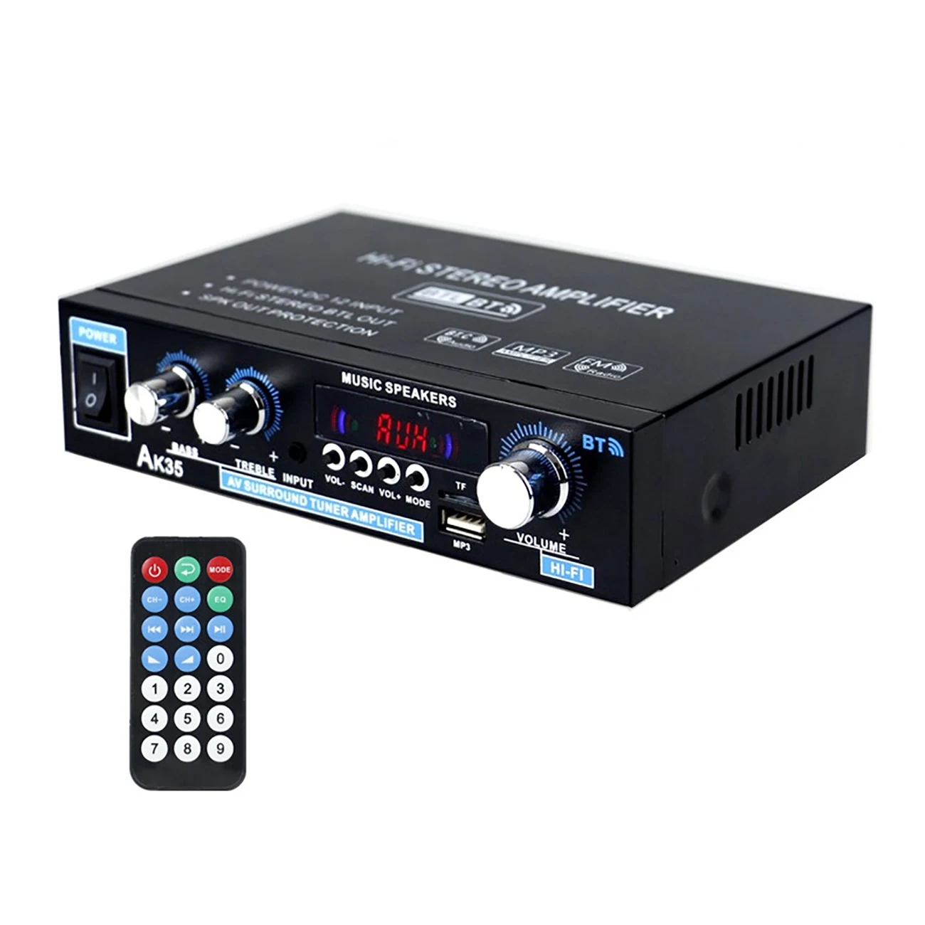 

800W Home Car Amplifiers 2 Channel bluetooth 5.0 Surround Sound FM USB Remote Control AK35 Mini HIFI Digital Amplifier Stereo