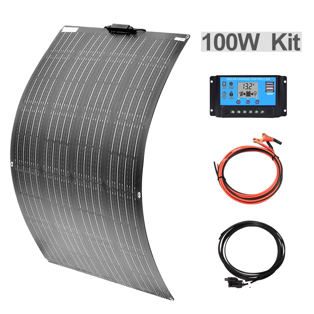 

100W 12V Flexible Solar Panel kit with 12V24V 10A Controller battery Charger for outdoor Home RV Boat Car Yacht Camping hiking